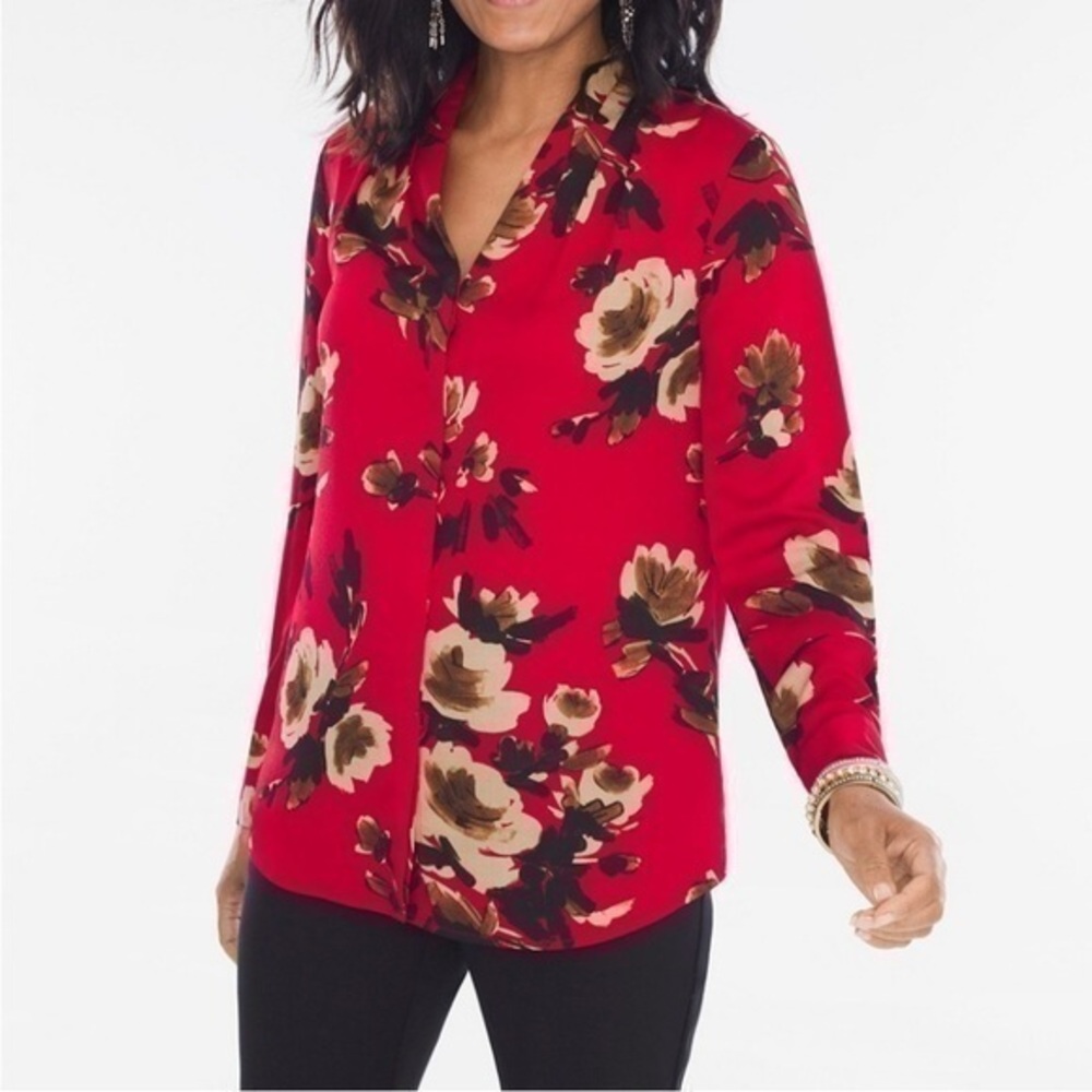 Chico's romantic red buttoned down floral top Chico 2 (size 12)
